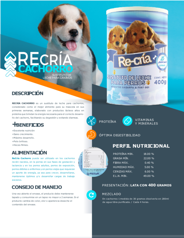 Sustituto de leche para caninos Re-cría 400g - Image 3